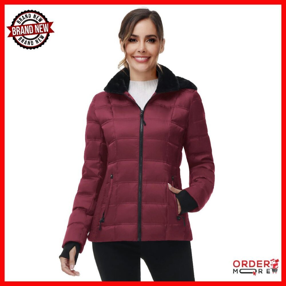 Women's Winter Down Puffer Jacket Hooded Faux Fur Lined Coat